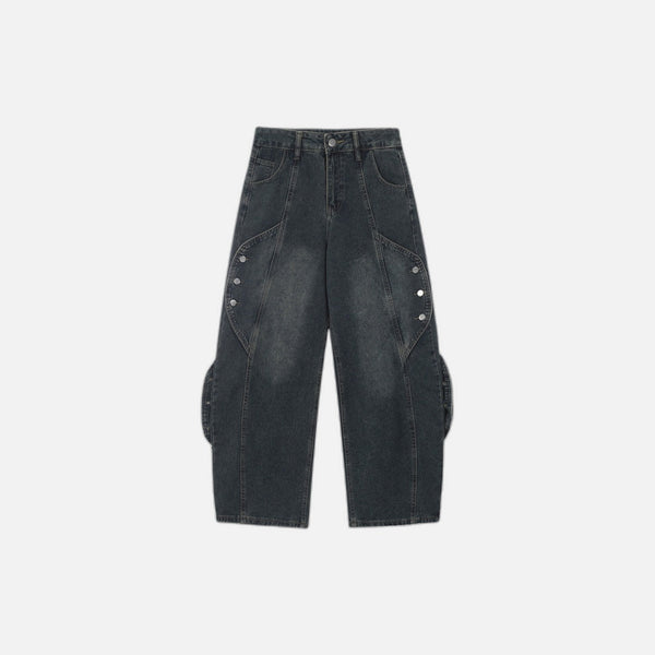 Western Style Decorative Button Denim Trousers