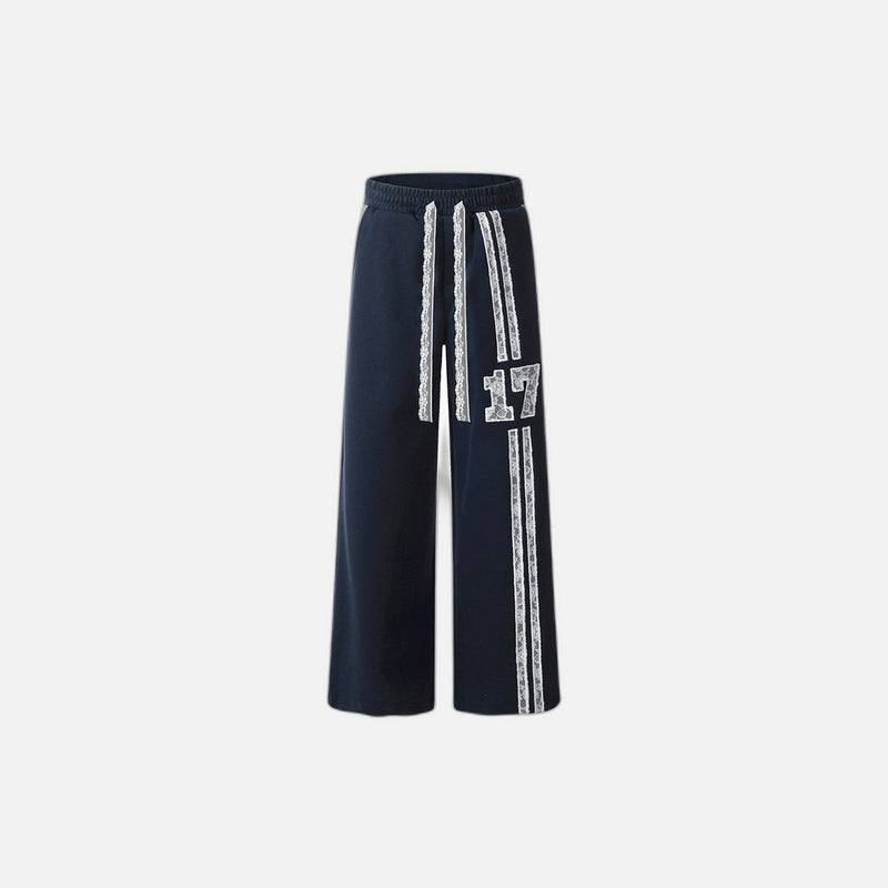 Lace Trim Wide-Leg Trousers