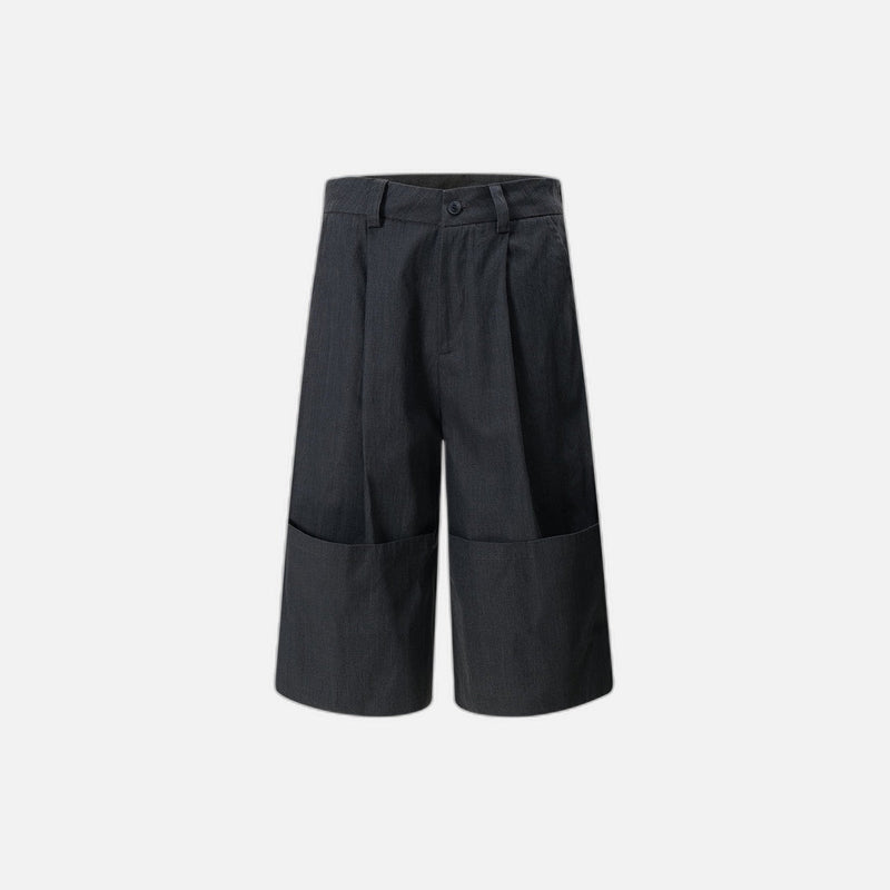 Flanging Distinctive Plain Tone Wide Denim Shorts