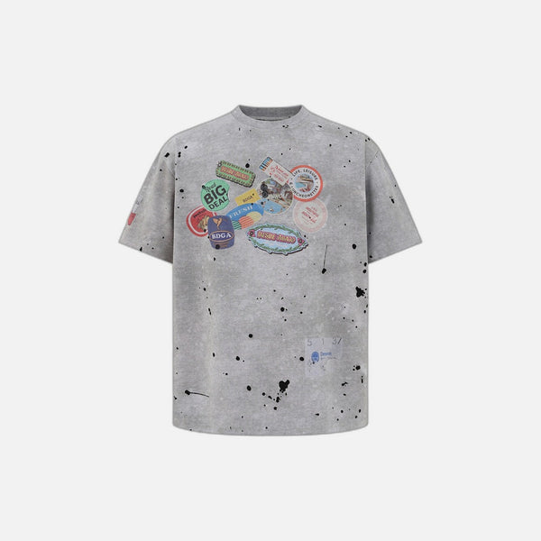 Washed-Out Heartland Style Patterned Short-Sleeve T-Shirt