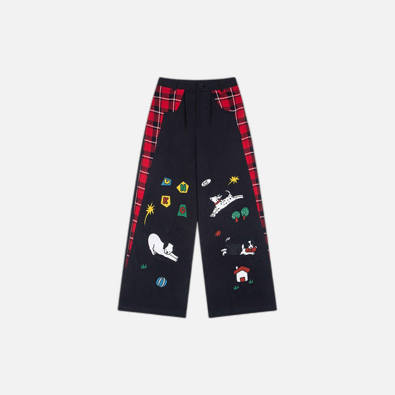 Plaid Seam Straight Trousers