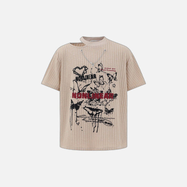Flutter-Print Print Laid-Back Round Neck T-Shirt