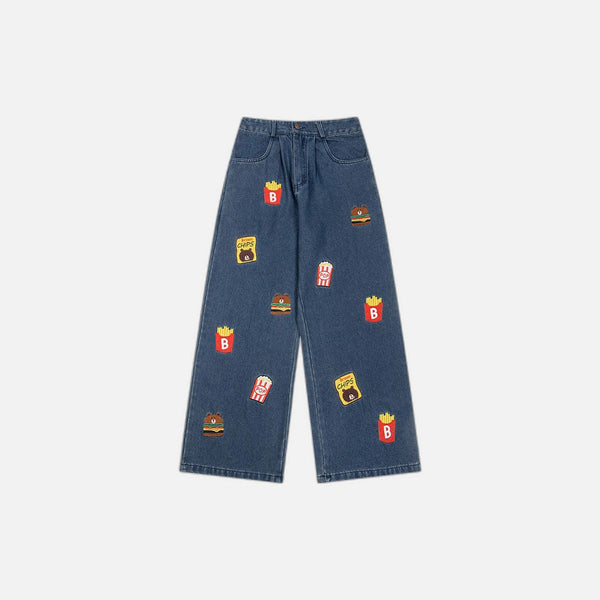 Cartoon Stitched Denim Bell Leg Denim