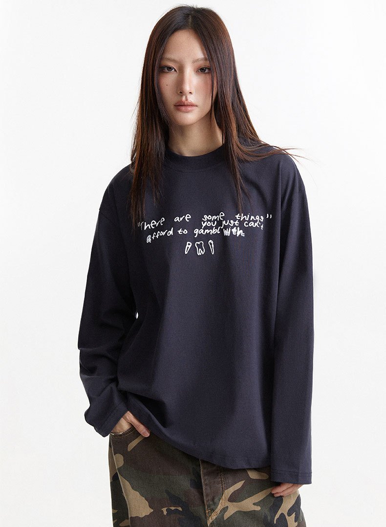Illustrated Text Long Sleeve T-Shirt