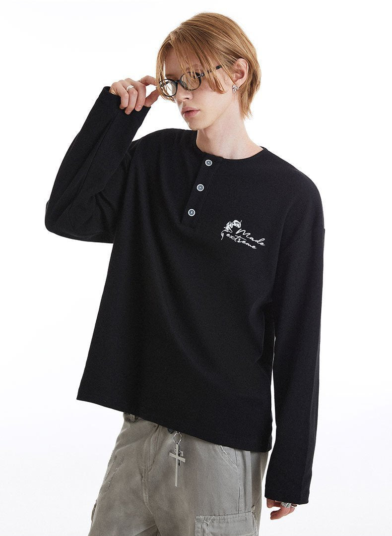 Fall Needle-Art Henley T-Shirt