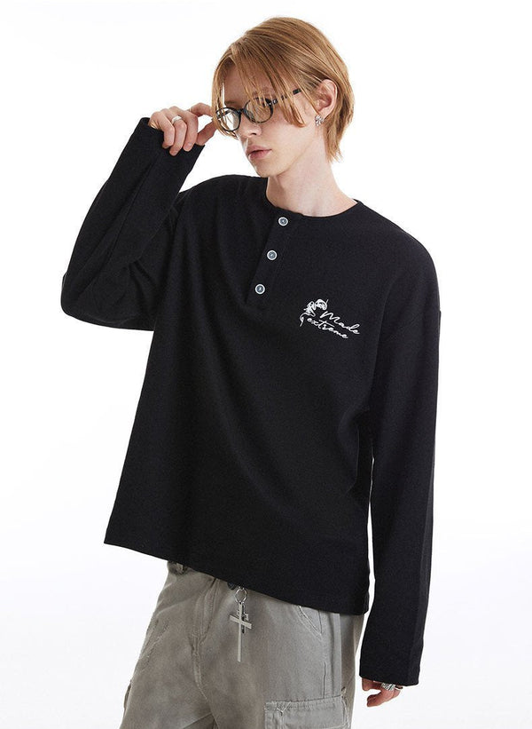 Fall Needle-Art Henley T-Shirt