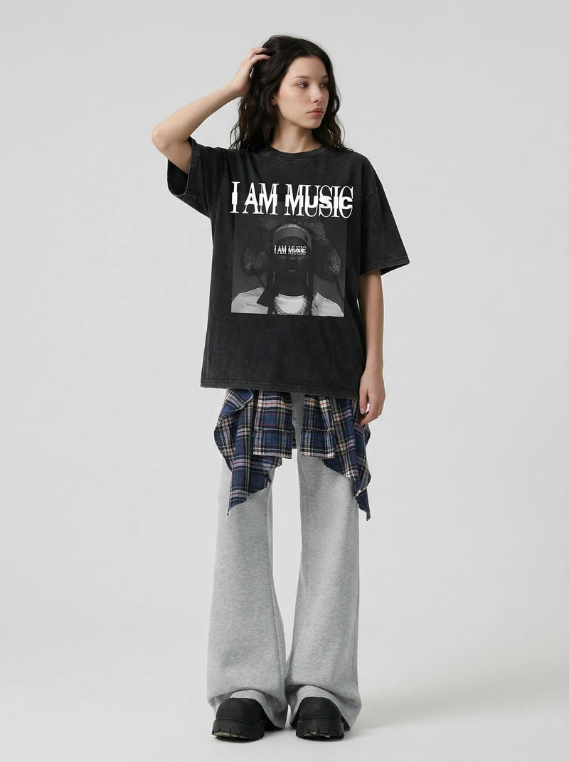 I AM MUSIC Print Wide-Body T-Shirt