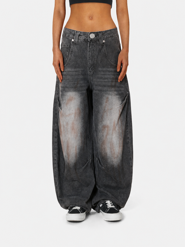 Buruşuk Bol Paça Jean Pantolon, stil görünüm — Navra Wear