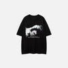 Front view of the black Abstract Statement T-shirt in a gray background