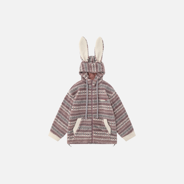 Bunny Stripe Winter Hood Sweatshirt alternatif görünüm