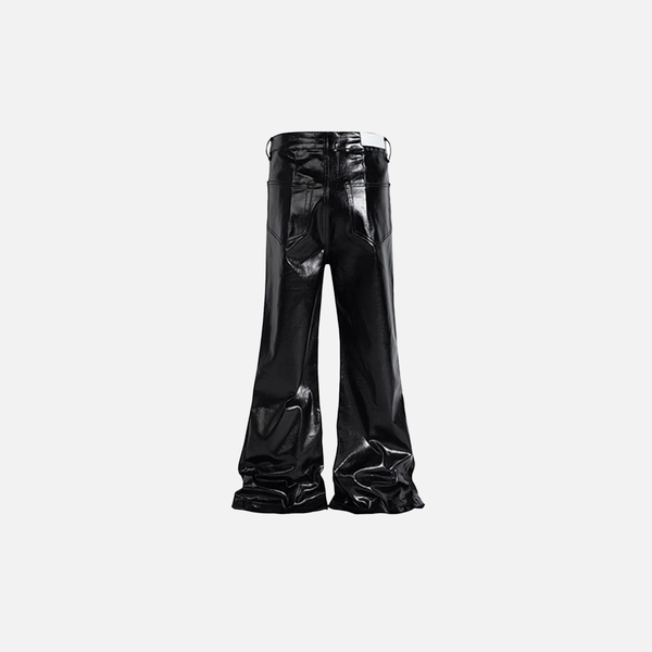 Luxe Black Flared Leather Trousers alternatif görünüm