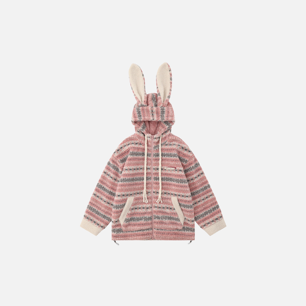 Bunny Stripe Winter Hood Sweatshirt
