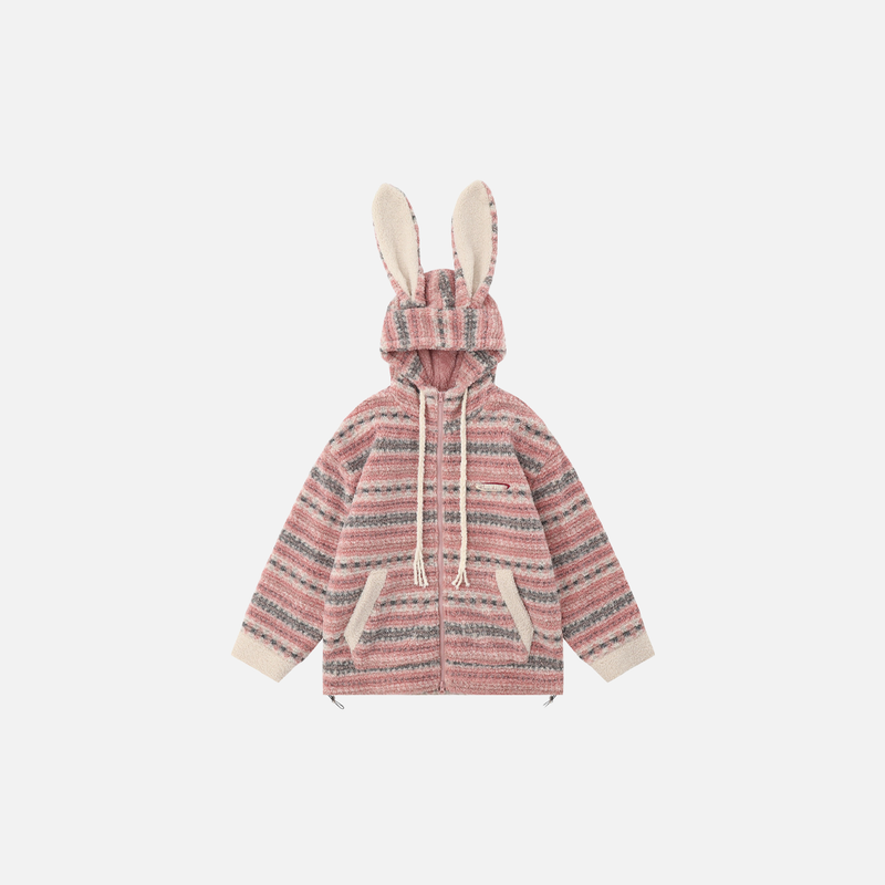 Bunny Stripe Winter Hood Sweatshirt