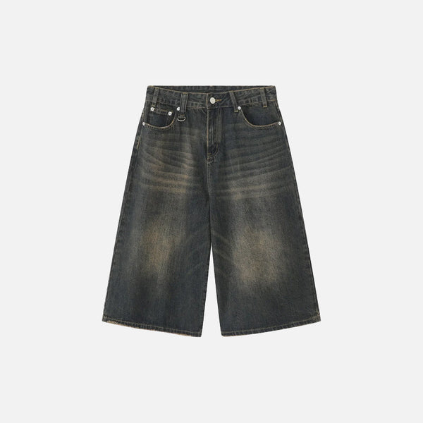 2000s Heritage Black Wide Leg Denim Shorts alternatif görünüm