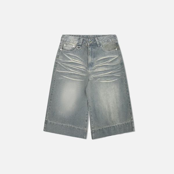 Rinse Blue Wide Leg Denim Shorts alternatif görünüm
