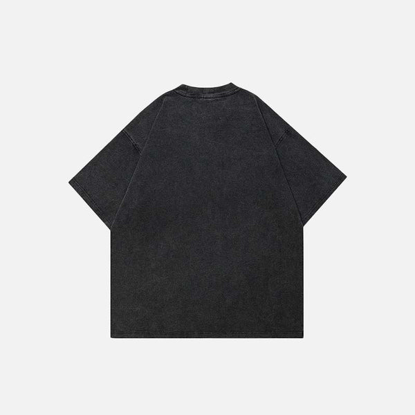 Aged Stone-Rinsed Black Artwork Team T-Shirt alternatif görünüm