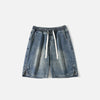 Front view of the blue Casual Solid Sports Denim Shorts in a gray background