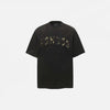 Front view of the black Embroidered Patch Punk T-Shirt in a gray background