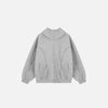 Front view of the gray Curved Seam Zip-Up Hoodie in a gray background