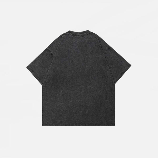 Oversized Distress-Washed Black Illustrated T-Shirt alternatif görünüm