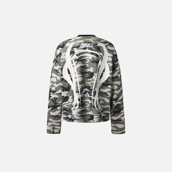 Dirty-Art Artwork Stamped Field-Pattern Long Sleeve T-Shirt alternatif görünüm