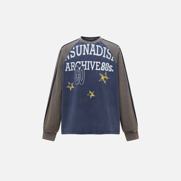 Throwback Battle-Worn Print Easy-Fit Crew Long Sleeve T-Shirt