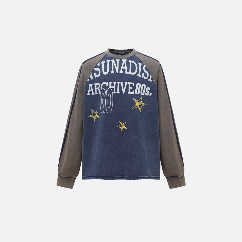 Throwback Battle-Worn Print Easy-Fit Crew Long Sleeve T-Shirt