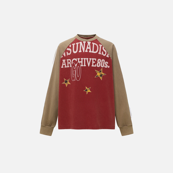 Throwback Battle-Worn Print Easy-Fit Crew Long Sleeve T-Shirt alternatif görünüm