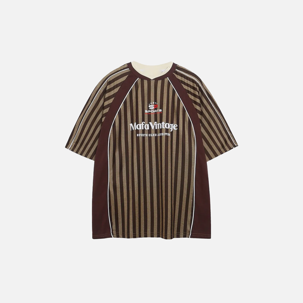 Warm-Season Frosted Revival Letter Print Vertical Stripes T-Shirt