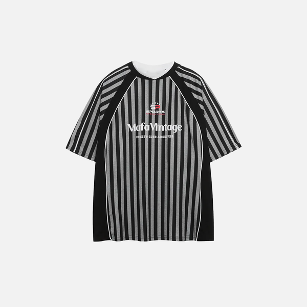 Warm-Season Frosted Revival Letter Print Vertical Stripes T-Shirt alternatif görünüm