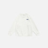 Front view of the beige Solid Embroidered Sweatshirt in a gray background