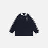 Front view of the blue Heritage Stripe Long Sleeve T-shirt in a gray background