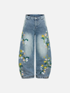 Modern Faded Flower Banana Bell Leg Denim