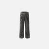 Front view of the black Utility Belted Wide-Leg Denim Jeans in a gray background