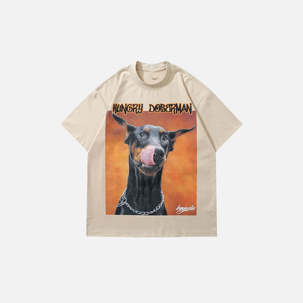 Print Doberman Hound Imprinted Drop-Shoulder T-Shirt