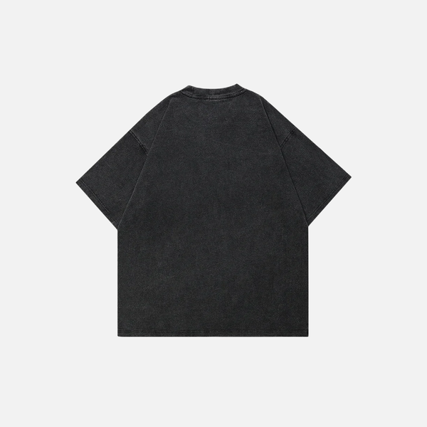 Noir-Edge Acid-Rinsed Black Hip Hop Short Sleeve T-Shirt alternatif görünüm