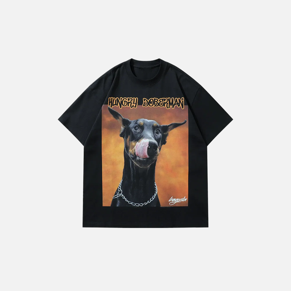 Print Doberman Hound Imprinted Drop-Shoulder T-Shirt alternatif görünüm