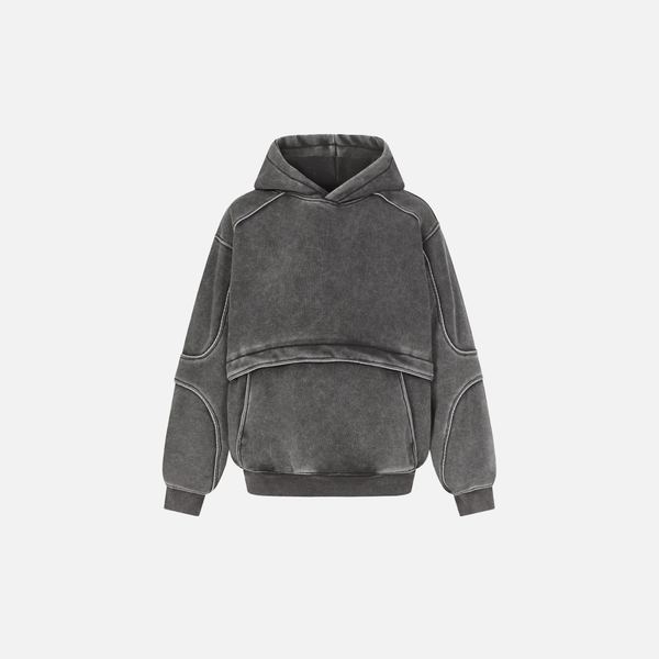 Faded Distressed Front-Pocket Mosaic Sweatshirt alternatif görünüm