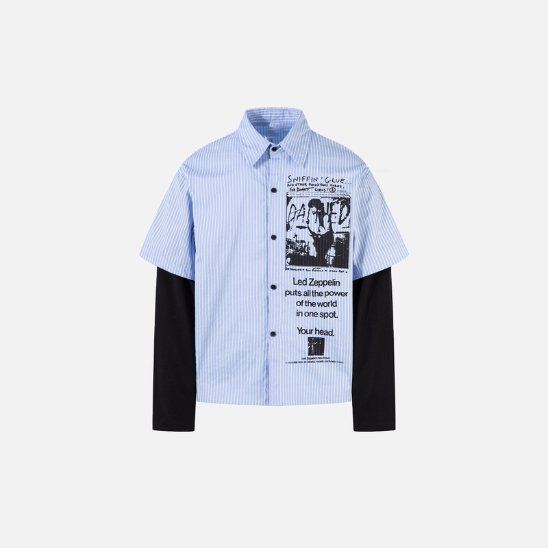 Duo-Layer Vertical Stripe Woven Shirt