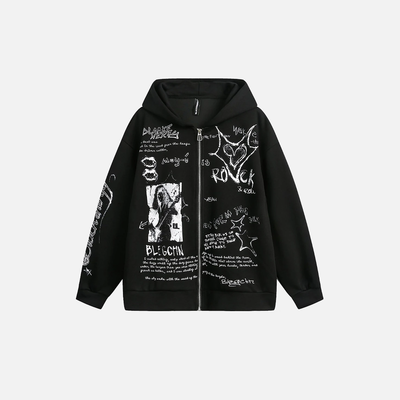 Oversized Graffiti Bold Hooded Top