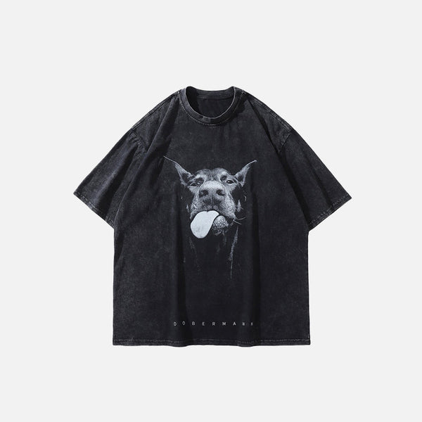 Acid-Rinsed Oversized Dobermann T-Shirt