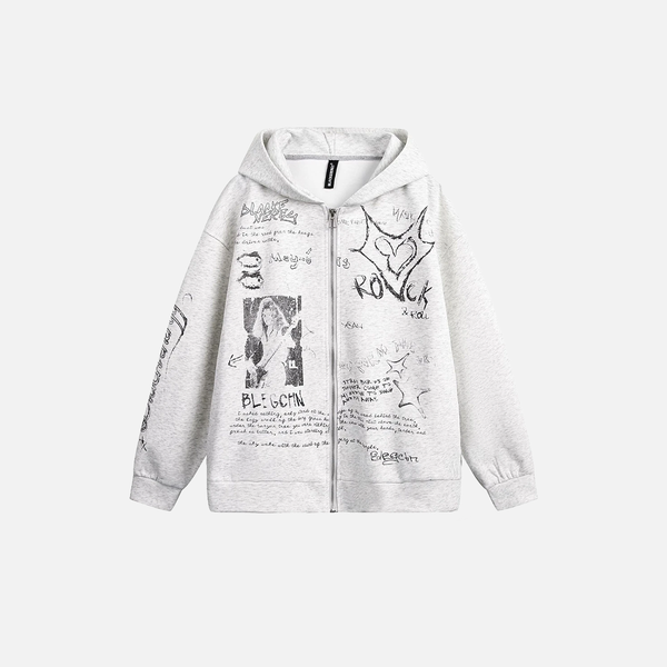 Oversized Graffiti Bold Hooded Top alternatif görünüm