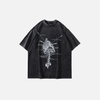 Warm Skeleton Print Distress-Washed Boxy-Fit Shadow-Print T-Shirt