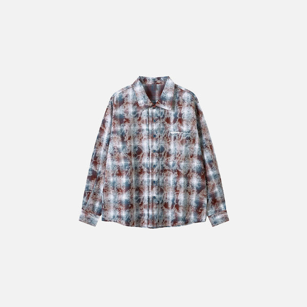 Grid Texture Button-Front Woven Top alternatif görünüm
