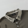 Dirty Color Block Line-Pattern Collar-Knit T-Shirt