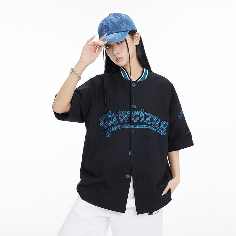 Baseball Stitch Embroidered Collar Top
