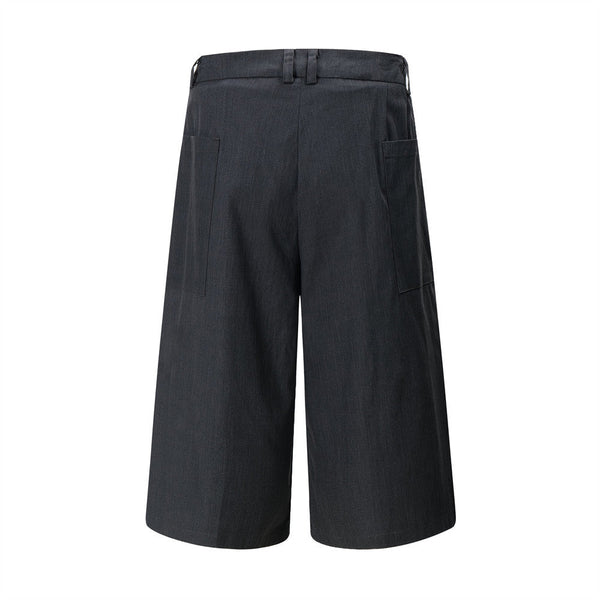 Flanging Distinctive Plain Tone Wide Denim Shorts alternatif görünüm