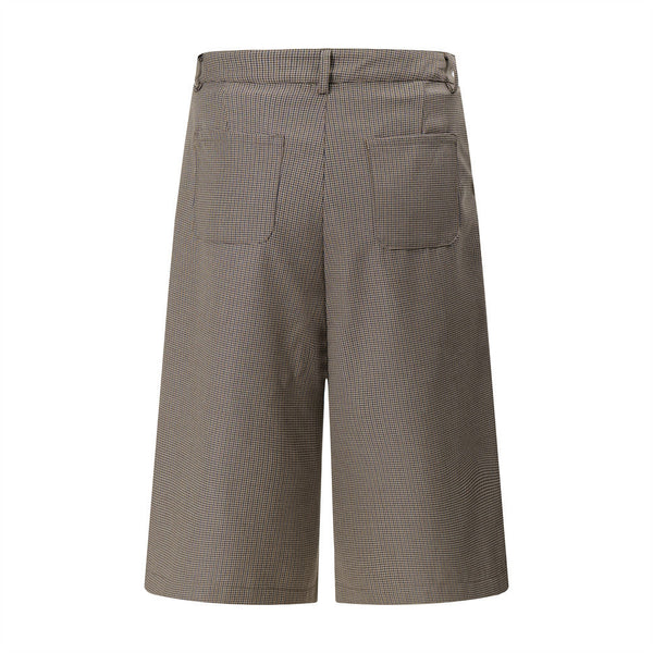 Heritage Checkered Casual Wide Leg Denim Shorts alternatif görünüm
