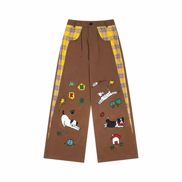 Plaid Seam Straight Trousers alternatif görünüm