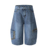 Wild Print Wide Leg Denim Shorts